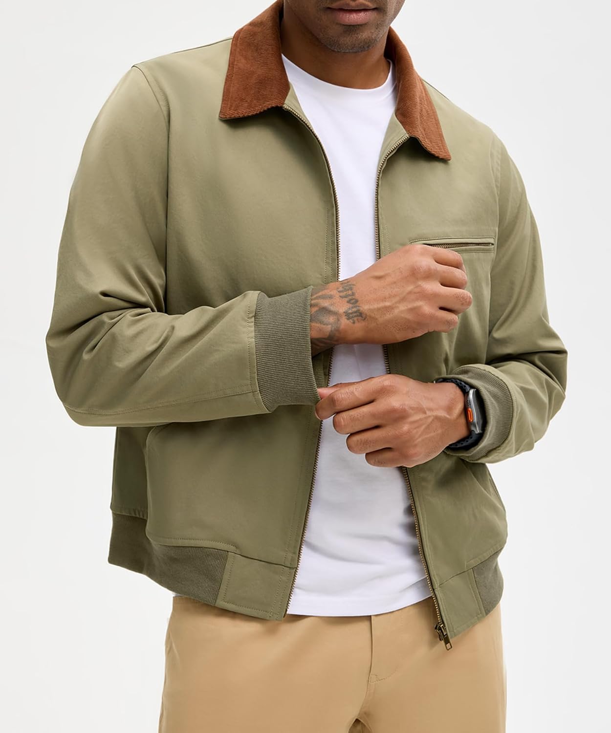 HOTake Men's Bomber Jacket Cotton Lightweight Casual Jacket with Corduroy Collar - Image 3