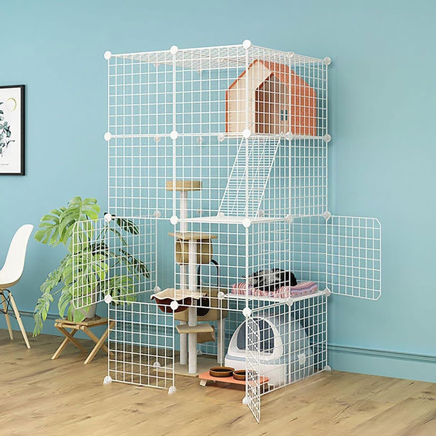 asdchZen Cat House Cat Cages Indoor,Cat Playpen Detachable Metal Small Animal Cage With Hammock/Litter Tray/Cat Nest/Cat Bowl For Cat And Small Animals
