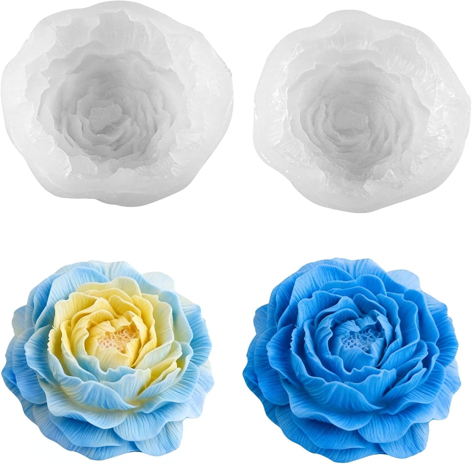2 Pcs Big Peony Flower Candle Mould Silicone Mold for Bouquet Candle Making Molds Soap Resin Art Craft Moulds Chocolate Cake Decoration (54-54)-image-8