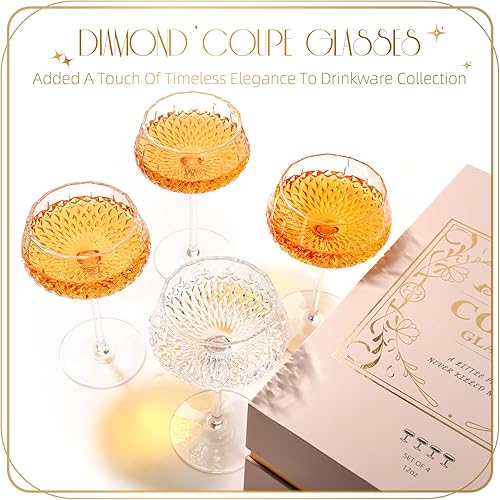 Miniatura 4 de Copas de Cupé, Juego de 4 Vasos de Martini, Copas de Champán Vintage, Vaso Grande de Martini de 8oz, Vaso de Cóctel de Cristal Estilo Retro Vintage