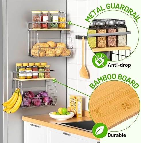 Miniatura 2 de Ofiray-home Estante magnético para refrigerador con tapa de madera, cubos de almacenamiento de cebolla y patata frutal, organizadores de despensa,