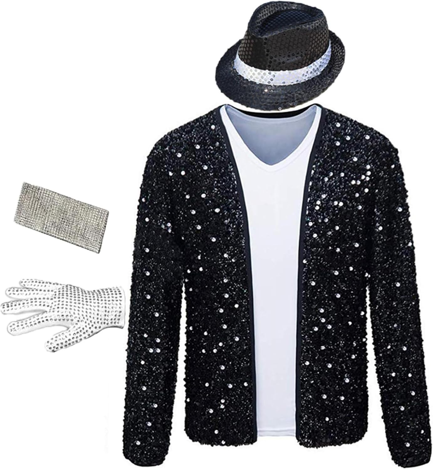 Men's Sequin Jacket Halloween Costume with Glove and Hat