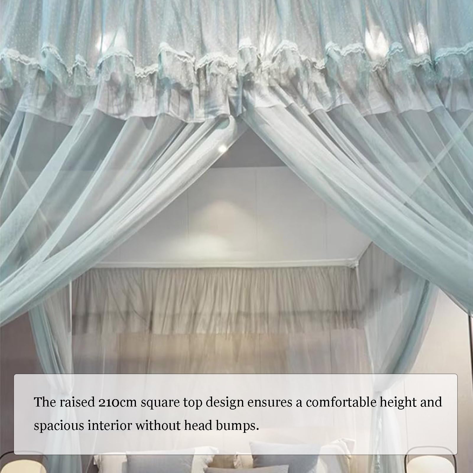Generico Zanzariera a baldacchino Beige con Volant per Letto, Design Aperto su 3 Lati, tendaggi per Camera da Letto, L 78,7" x A 59,1", Elegante Protezione dagli Insetti e Decorazione