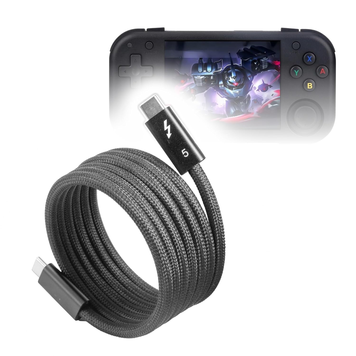 BoxWave Cable Compatible with Ampown New Mini Zero (2.8 in) - SnapWrap Thunderbolt 5.0 Cable (5ft 240W), Magnetic Self-Coiling Nylon Braided Retractable - Jet Black