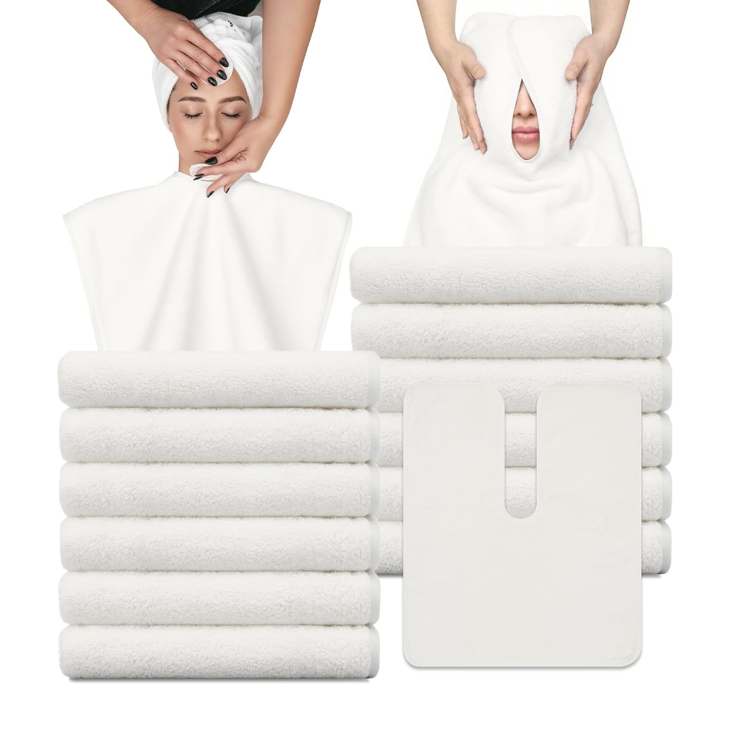 MAYOKEN® 12PCS U-Shaped Microfiber Facial Towels for Estheticians, Ultra-Soft & Absorbent Spa Towels for Massage, Facial Steam & Skincare (Warm Yellowish White)