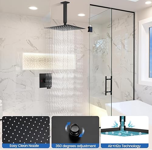 Miniatura 9 de Airuida Juego de grifo de ducha y mango de una sola función, kit de molduras de ducha de montaje en techo, sistema de ducha de lluvia con roscas