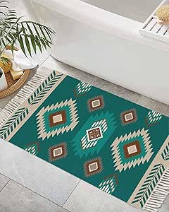 Amazon.com: Southwestern Turquoise Bath Rug 2x3ft Woven Bathroom ...