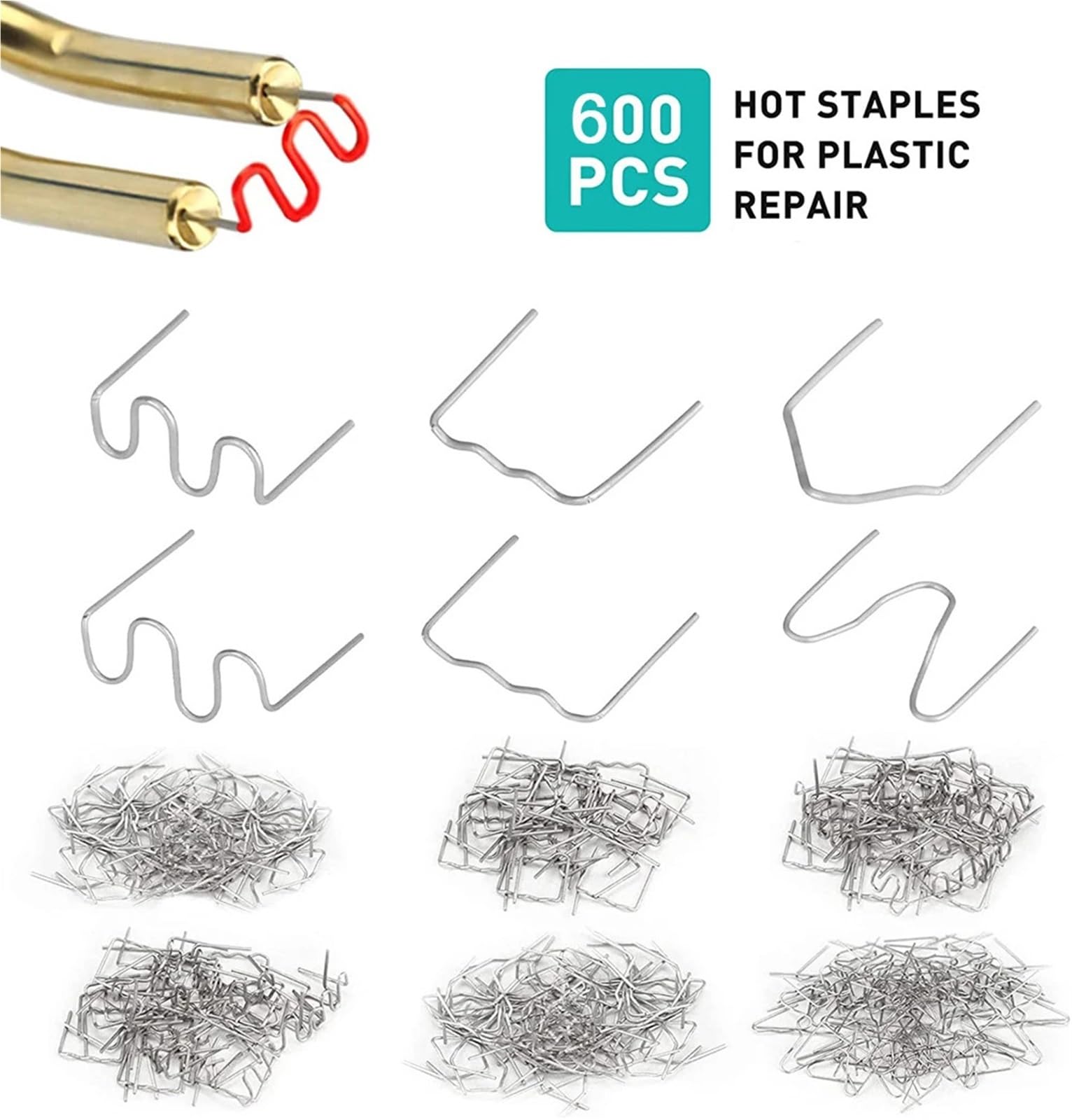 ręczne spawarki 600 Szt Naprawa Plastiku Samochodowego Spawanie Gwoździ Standardowe Wstępnie Zszywki Faliste Zderzaków Nadwozia Maszynowe(1200 pcs)