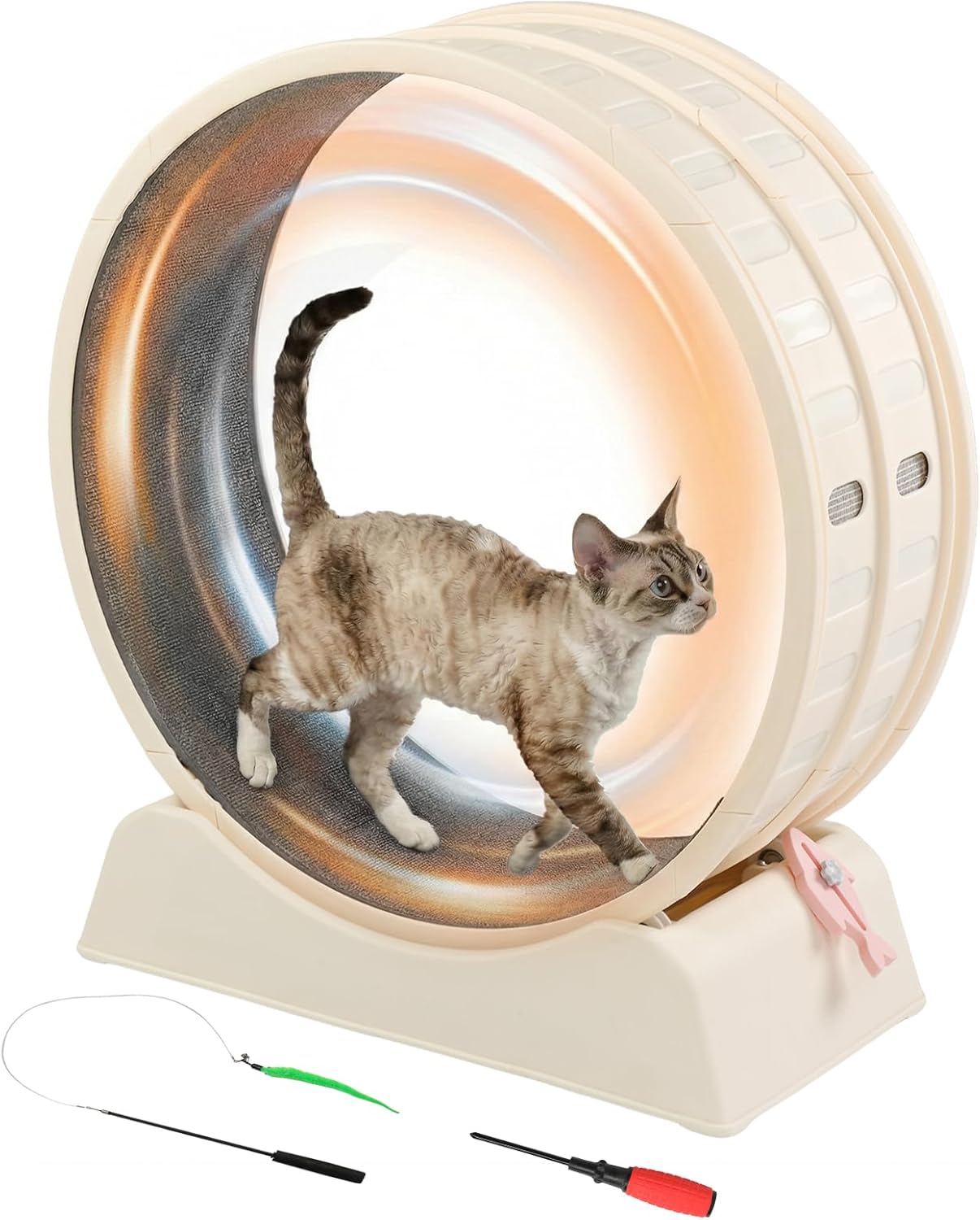 Outvita Cat Exercise Wheel for Indoor Cats, 31.5" Cat Treadmill with Detachable Carpet ＆ Locking Mechanism, Cats Running Wheel Helps Cats to Lose Weight and Keep Health, Easy Assembled (White)