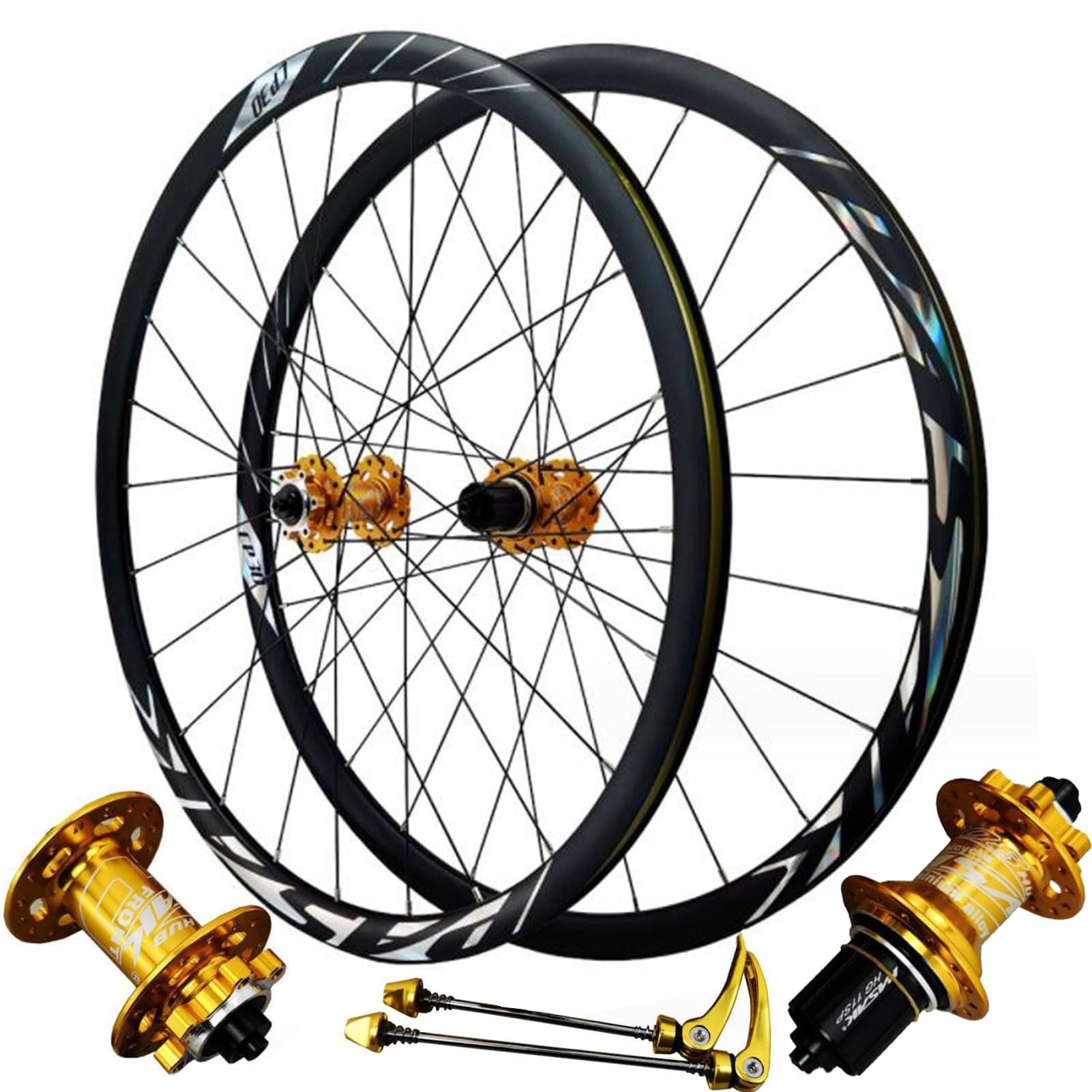 ZXGSXIOU Wheelset 700C Disc Brake Road Wheel Set,Aluminium Alloy Double Wall Rims Quick Release 24H Hub Bicycle Front and Rear 1800G road (Color : Gold, Size 700c)