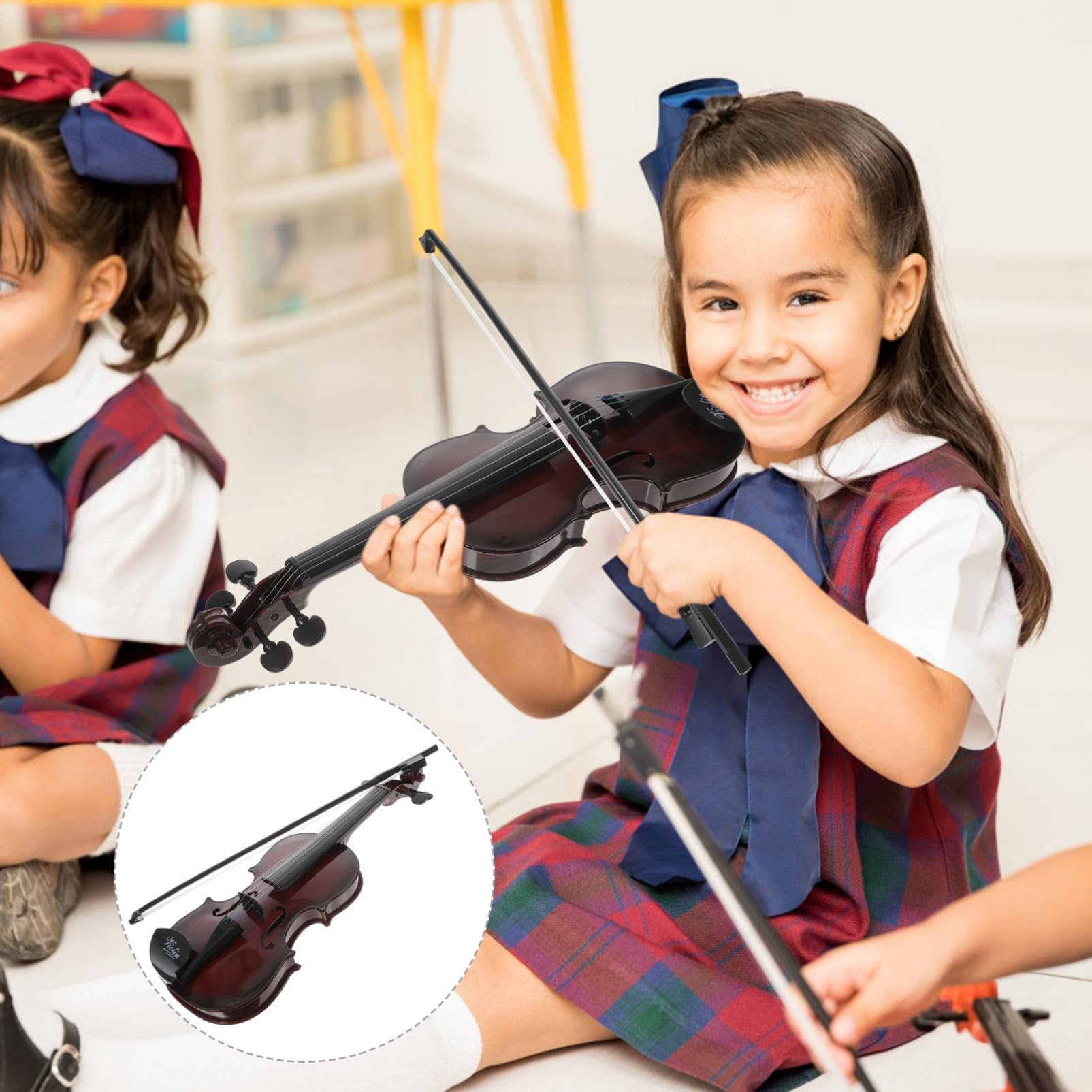 Violino Giocattolo Musicale per Bambini Marrone in Plastico | Forma Mini, Stile Piccolo e Delicato, Regalo per Compleanno, Strumento Educativo in Miniatura
