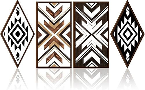 4 piezas de decoración de pared para casa de campo, letrero de madera azteca, arte de pared, decoración bohemia occidental, letrero de madera