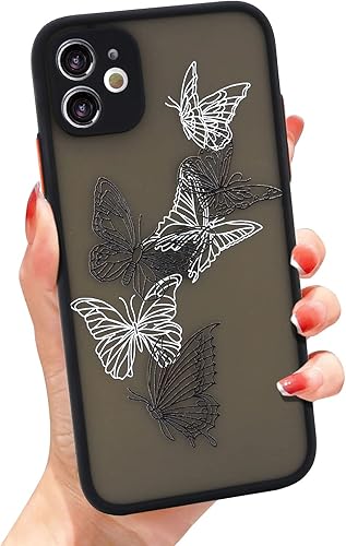 Jusy Funda para iPhone 12, diseño estético de mariposa negra blanca translúcida mate TPU parachoques cubierta lindo diseño de estampado animal para disponible en Yaxa Venezuela