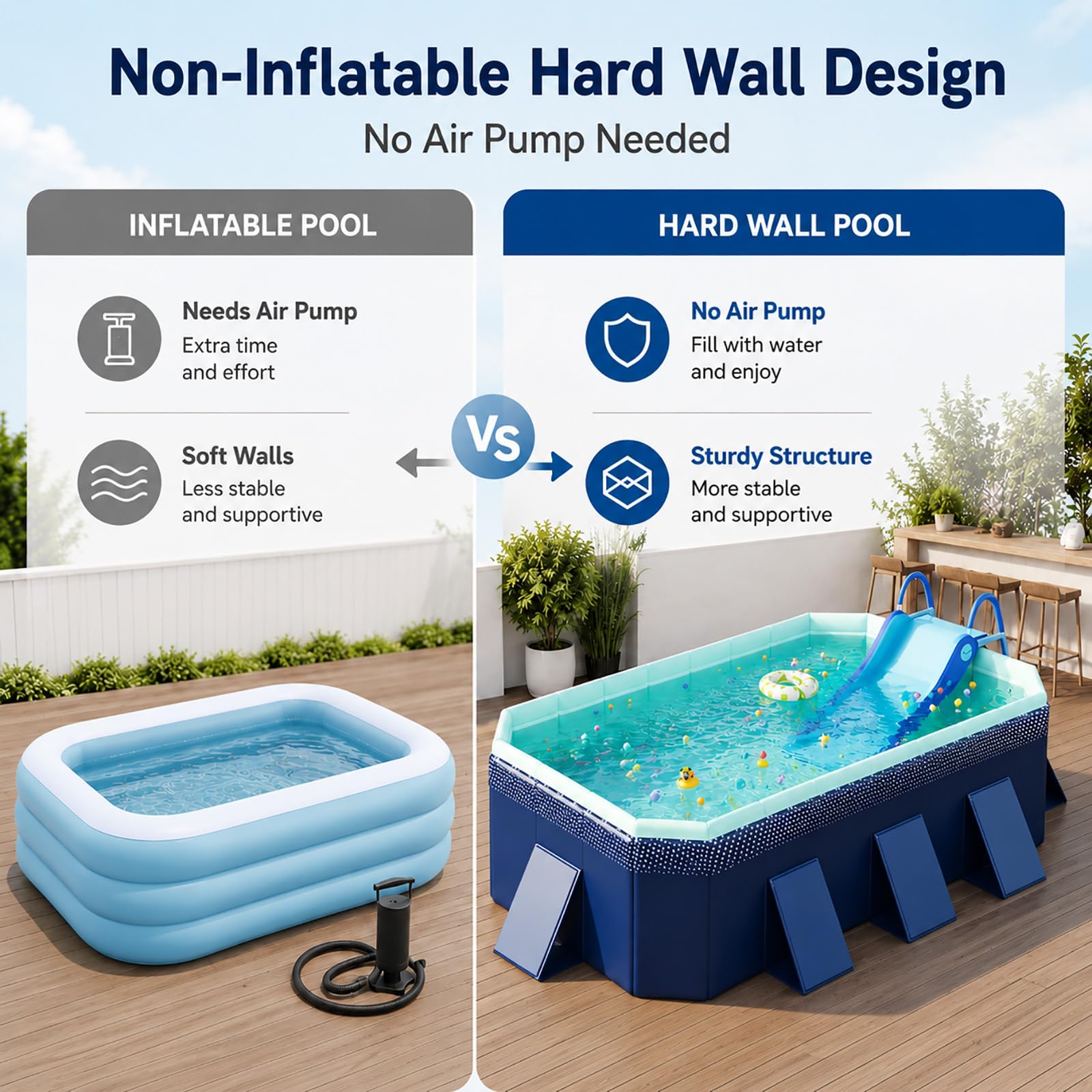 Grande Piscina Fuori Terra con Scivolo, Piscina Familiare da Giardino | Crea un Divertente Parco Acquatico con Struttura Stabile per Tutta la Famiglia(2.1m/82.6in)