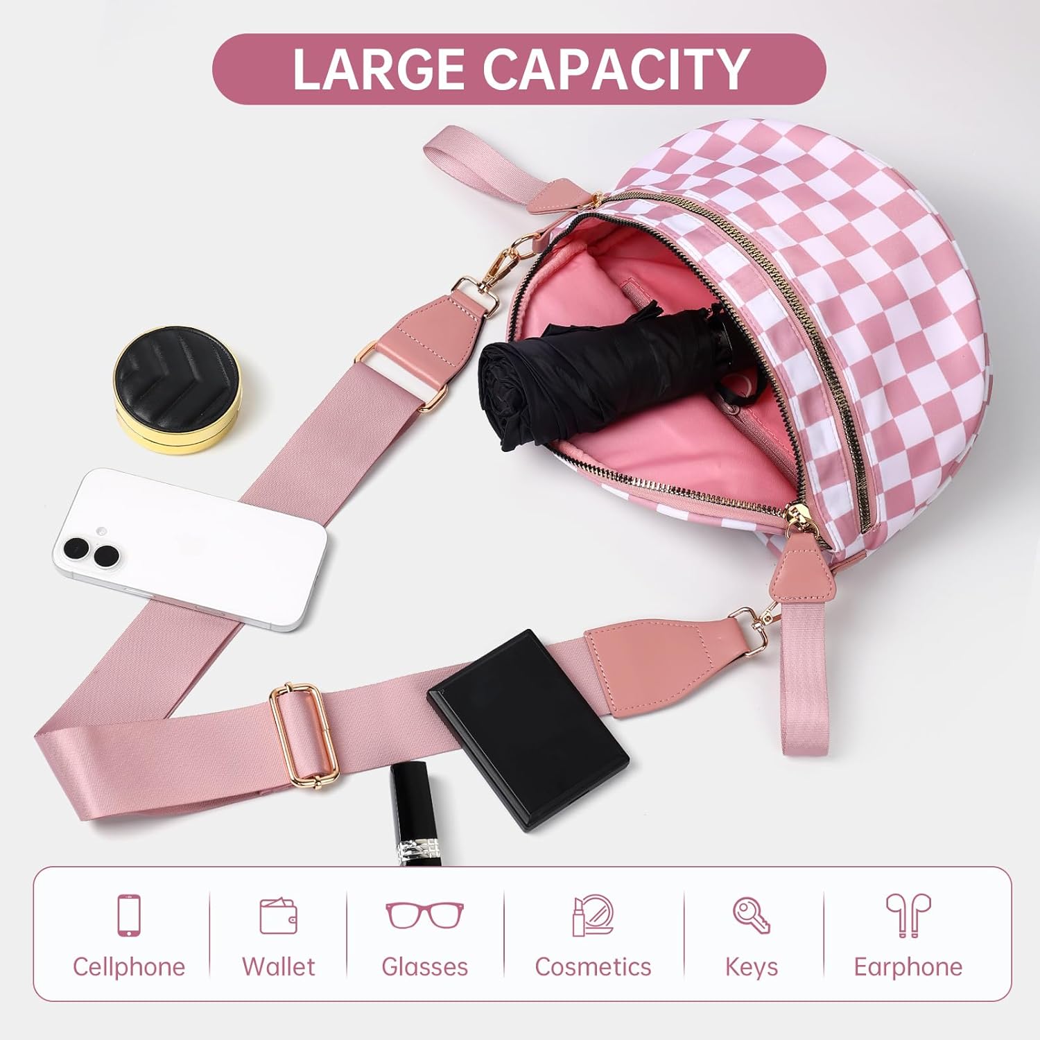 Checkered Crossbody Bag Spacious Bum Bags for Women Nylon Fanny Packs Belt Bag Handbags Wallets for Shopping Travel - Image 4