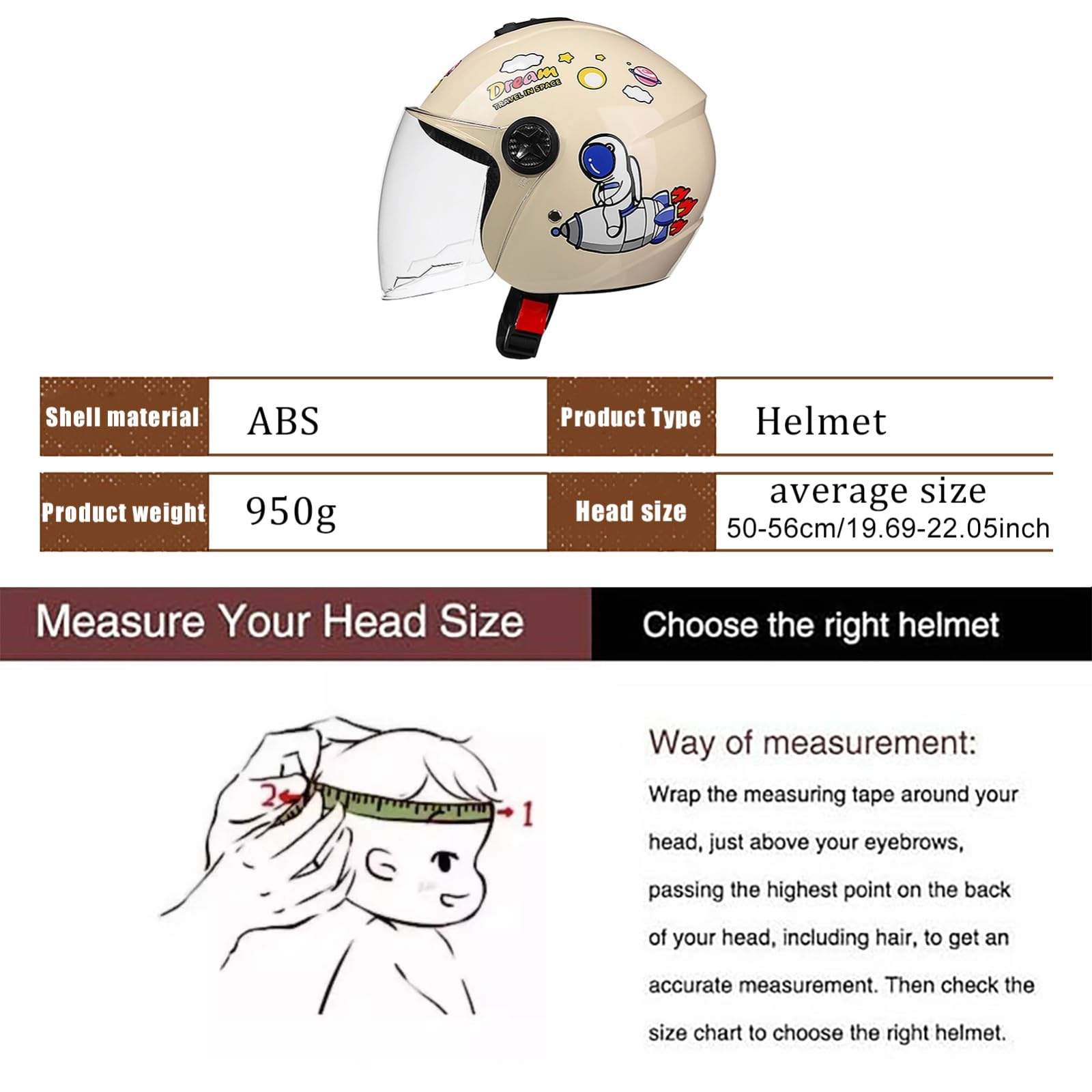 Casco Da Moto Aperto Per Bambini 4-12 Anni - Certificato DOT/ECE Con Visiera E Cinturino A Sgancio Rapido, Retrò 3/4 C, 50-56cm