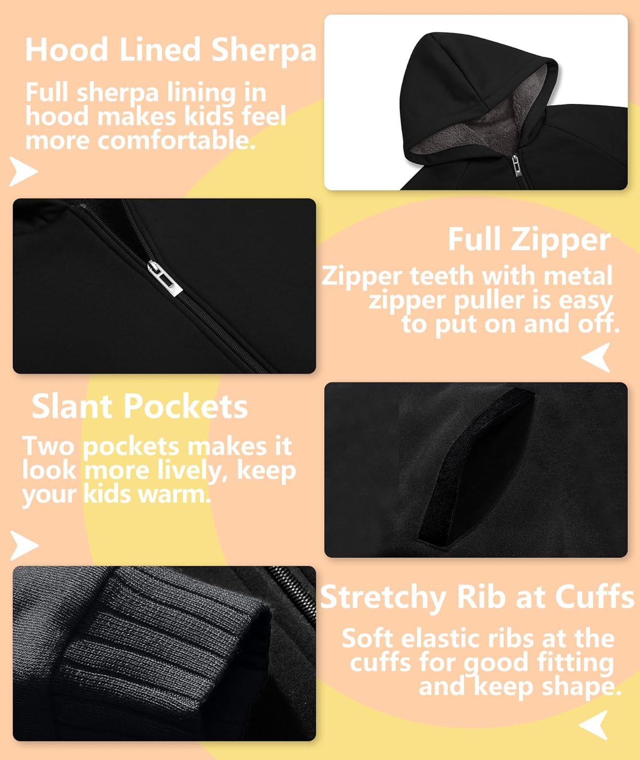 V VALANCH Boys Hoodie Zip Up Fleece Lined Jacket Warm Sherpa Hooded Sweatshirts for Boys Girls 6-15 Years - Image 4