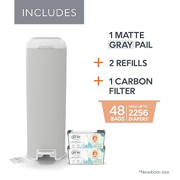 Platinum Diaper Pail Stone Grey, Made of Durable Stainless Steel, Convenient Easy to Use Hands-Free Operation, Odor-Locking Pail, Includes 2 Easy Roll Refill with 18 and 30 Durable Bags
