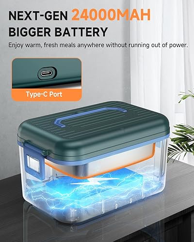 Miniatura 2 de GEARGO 𝟐𝟎𝟐𝟔 Actualizado Caja de Almuerzo Eléctrica Inalámbrica, 6.3 Tazas & Caja de Almuerzo Calentada Recargable de 20000mAh con Caja de Cristal de