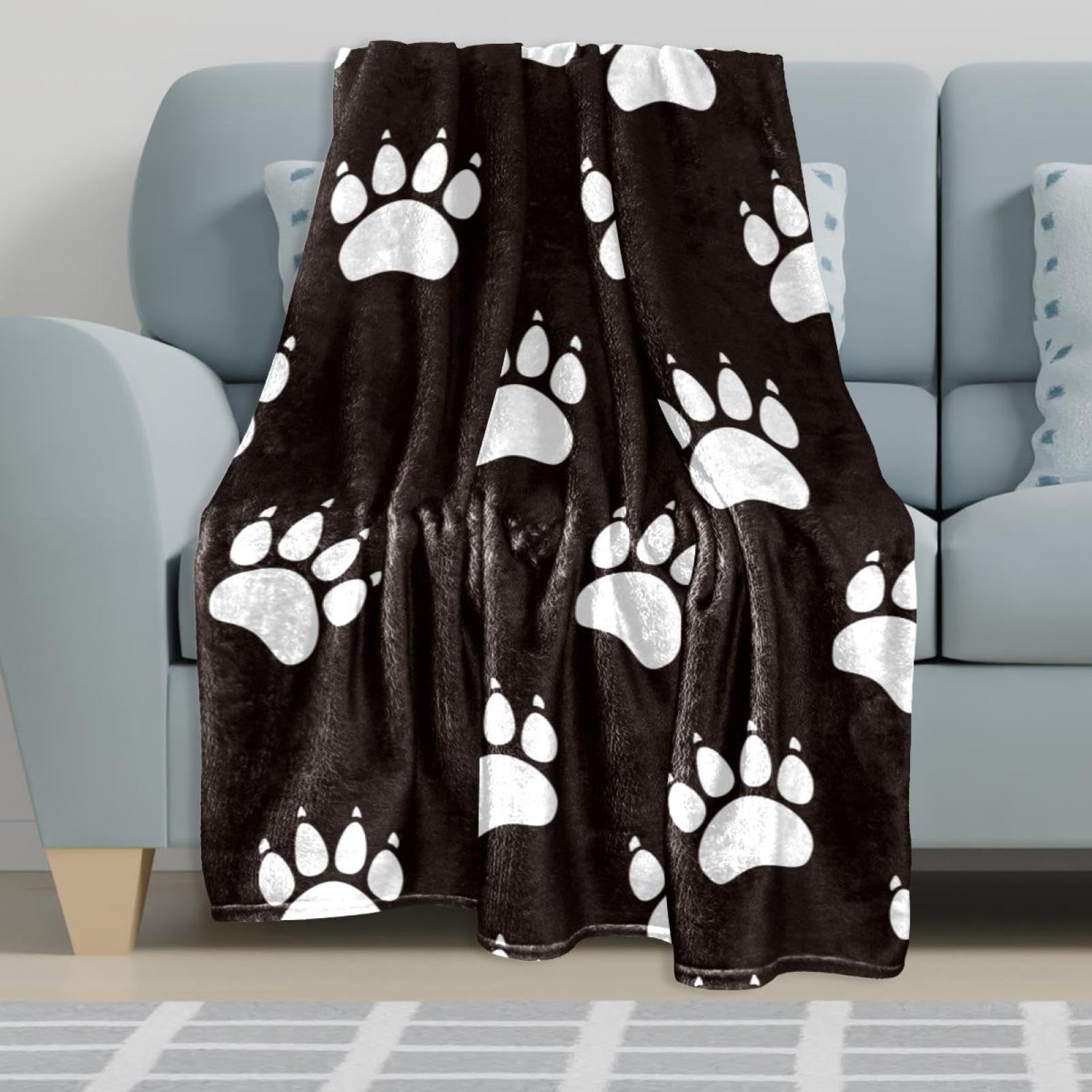 Couverture Polaire Patte De Chien Couverture De Canapé Couverture De Lit pour Chambre Salon Bureau 150×200cm