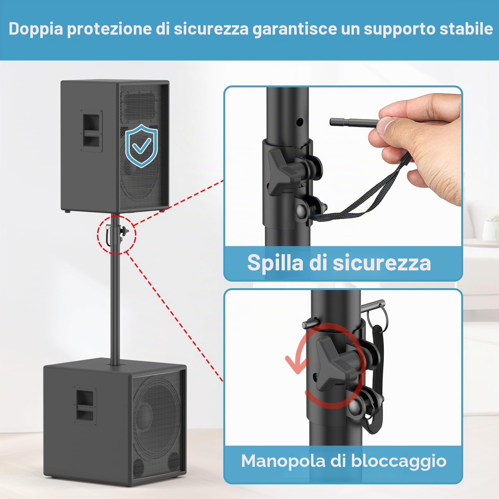 Asta per altoparlante resistente per subwoofer, con supporto regolabile in altezza, adatto per supporti da 35 mm, prolunga per altoparlanti con adattatore da 35 mm, portata 55 kg, confezione da 2
