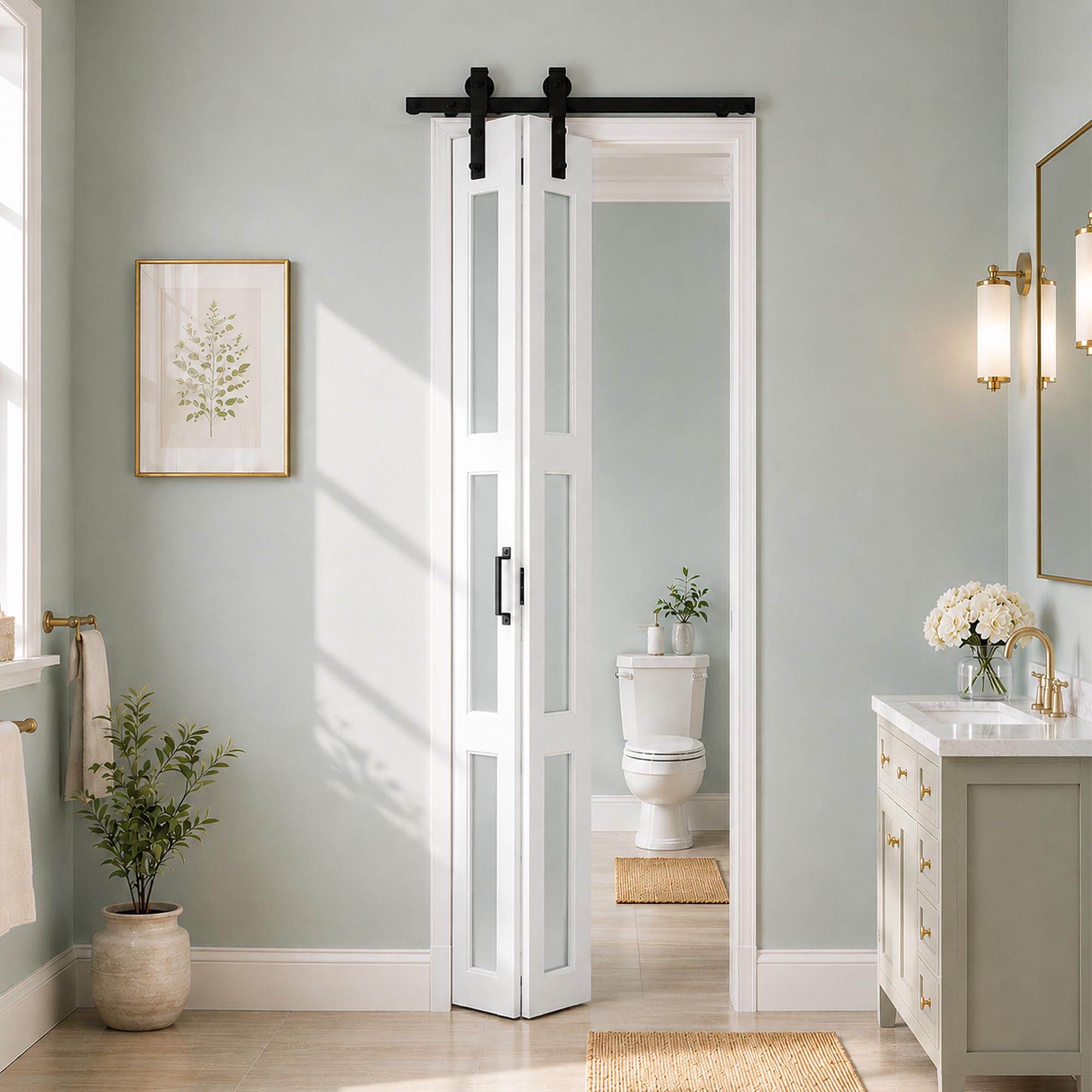 Bifold Frosted Glass Barn Door 28"x84" with Hardware Included
