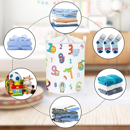 Miniatura 6 de Clastyle Cesta de almacenamiento de ropa para niños, diseño de jirafa, mono, elefante, león, cocodrilo, ardilla, blanco, redondo, para guardar ropa,