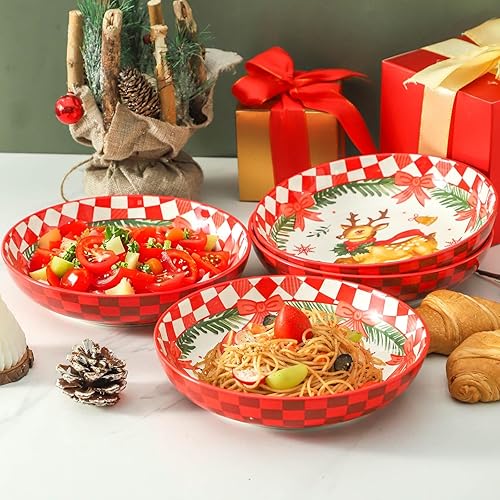 Vista 21 de Hasense Juego de 2 cuencos de cerámica para pasta, 8.7 pulgadas, cuencos para cocina, cuencos poco profundos de 32 onzas para pasta, sopa, ensalada