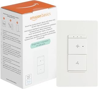 Amazon Basics Smart Ceiling Fan Control Switch, 4-Speed, Single Pole, Voice Control, Works with Alexa Only, Control from Anywhere, 2.4 GHz Wi-Fi, No Hub Required, White