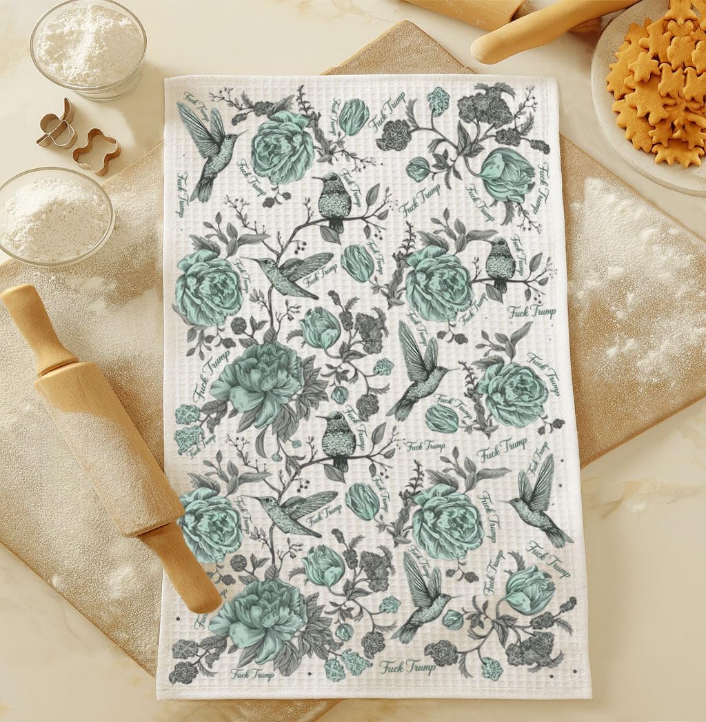 Flower Garden FCK Tru Kitchen Towel - Funny Floral Tea Towel - Subtle Anti Trup - Liberal Home Decor - Anti Conservative Gift - Fdt - Liberals - FCK Donald Tru