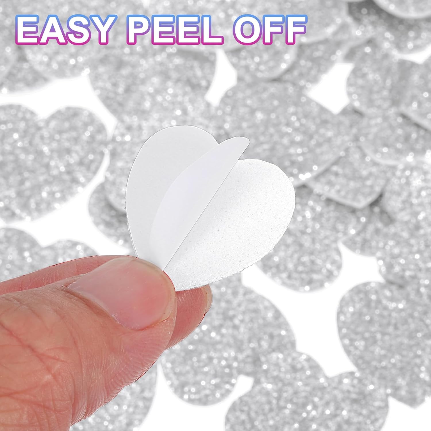 MECCANIXITY 100Pcs Glitter Foam Stickers 1.8 Inch Self-Adhesive Sparkly Heart-Shape Glitter Stickers for Arts Craft Supplies, DIY and Decor, Silver