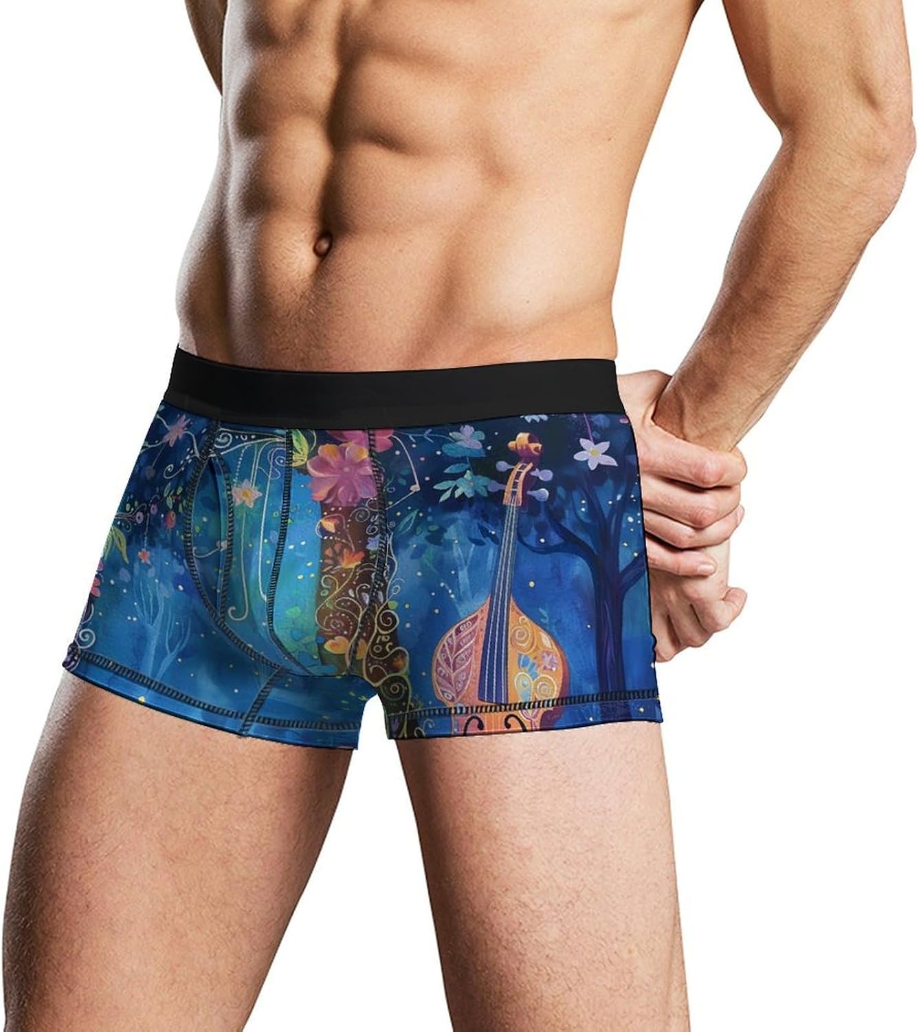 Blue Night Musicians Park Novelty Men's Trunks Soft Breathable Underwear Patterned Stretch Briefs