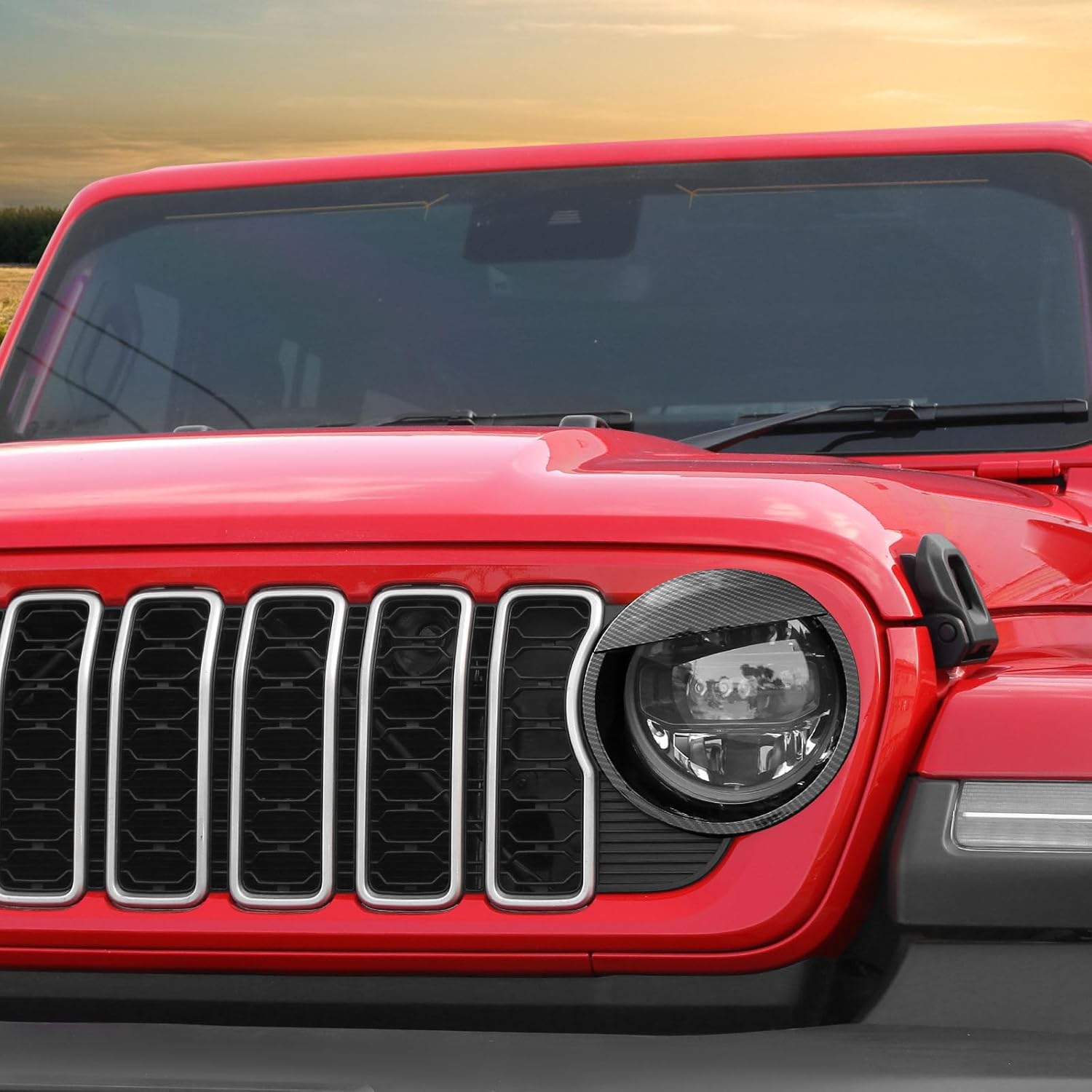 Front Light Headlight Bezels Ring Cover Trim Compatible with 2024-2025+ Jeep Wrangler JL JLU & Gladiator JT(Carbon Fiber)