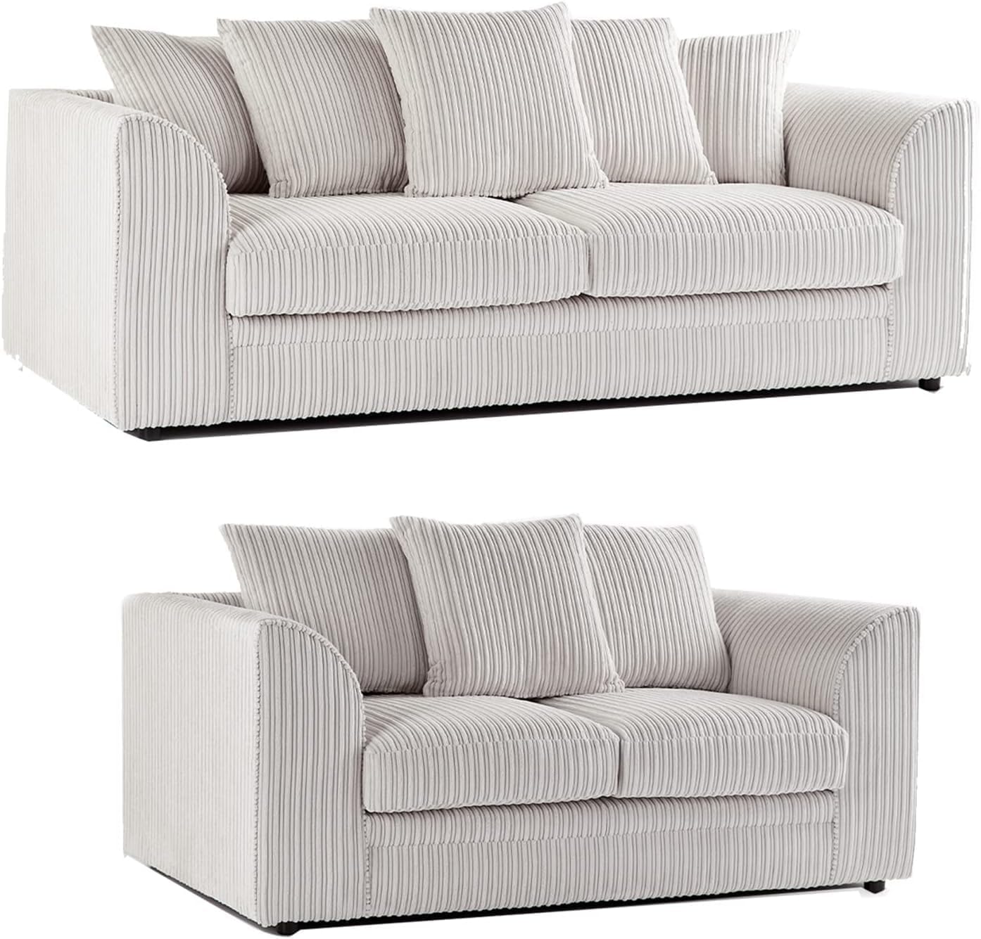 Comfortable Dylan Jumbo Cord Sofa Set 3 Seater L Shaped Corner Couch with Scatter Back Cushions Cream Living Room Lounge Furniture