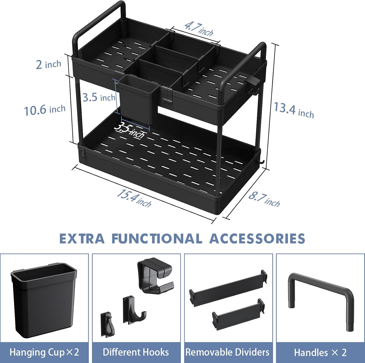 SOLEJAZZ Under Sink Organizer Bathroom Tray, 2-Tier Countertop Organizer Cosmetic Holder Standing Shelf, Storage Shelf Organizer with Dividers for Makeup Cosmetic Perfume, Black : Home & Kitchen