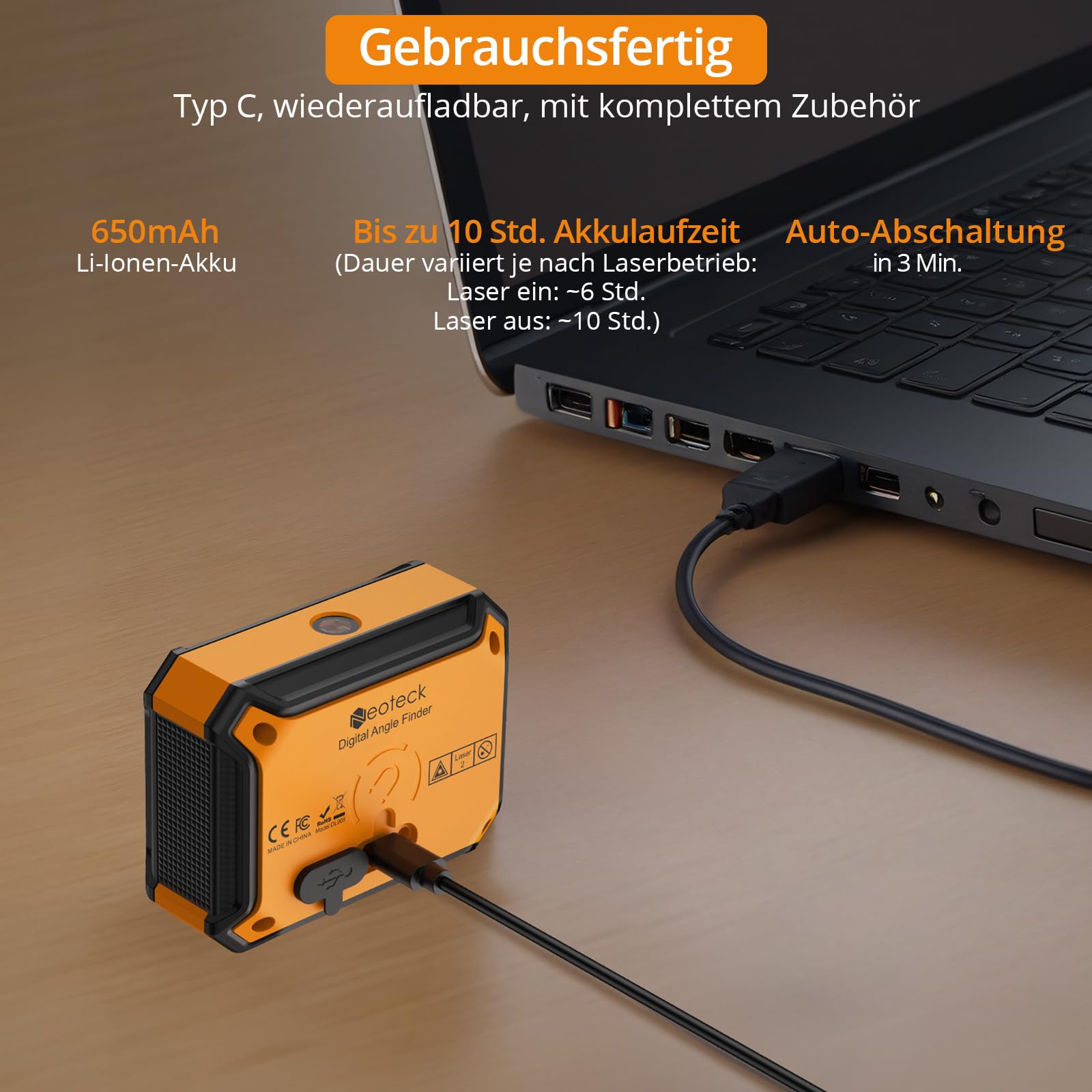 Neoteck Digitaler Winkelmesser 3 IN 1 Neigungsmesser Laser Wasserwaage mit LED Display, Kreuzlinie für Holzarbeiten, Säge, Hängerahmen, DIY