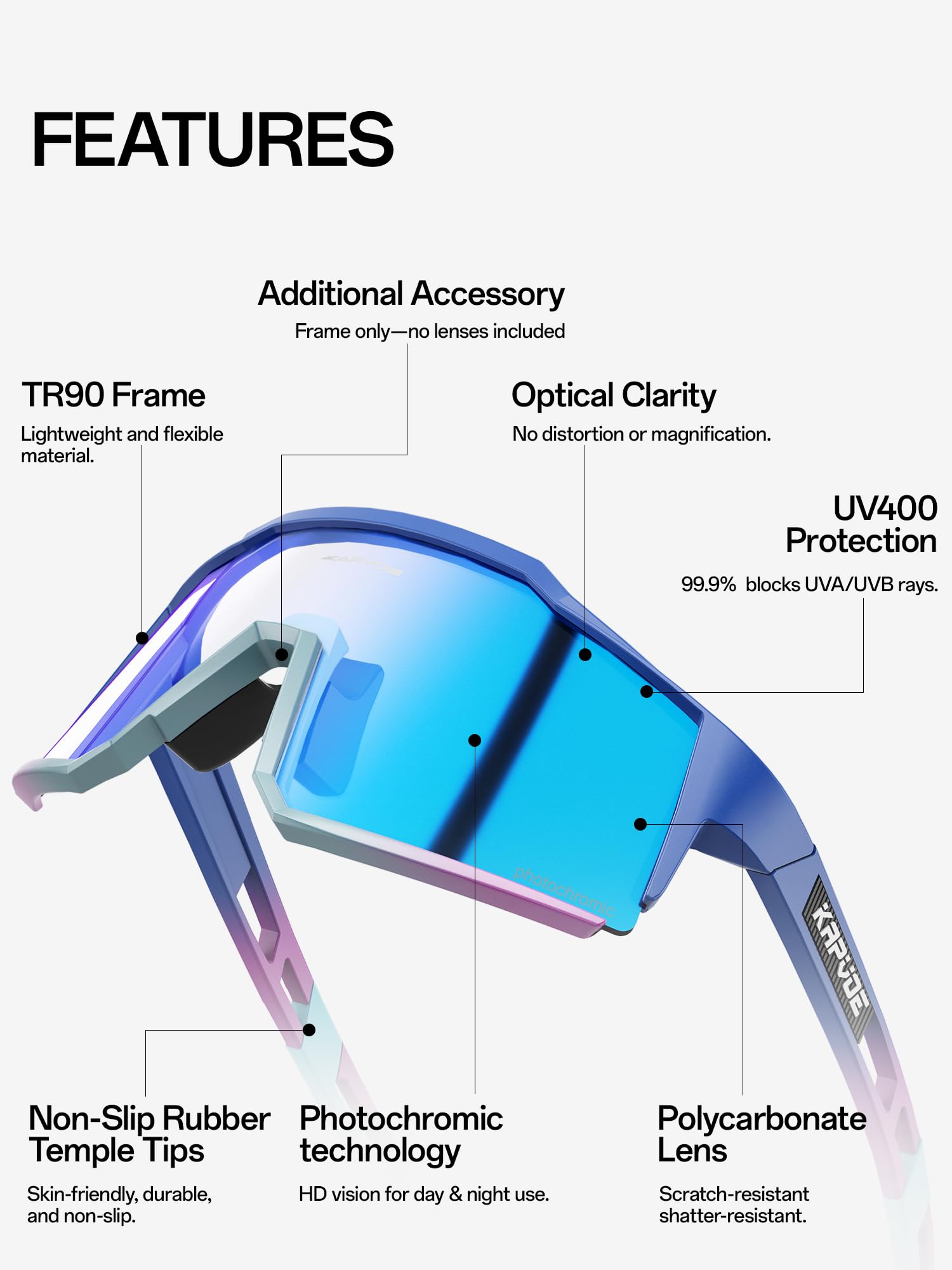 KAPVOE Gafas de Ciclismo Fotocromáticas con TR90 Gafas de Sol Deportivas Mujeres Hombres Running Transparente MTB Bicicleta Accesorios K9022