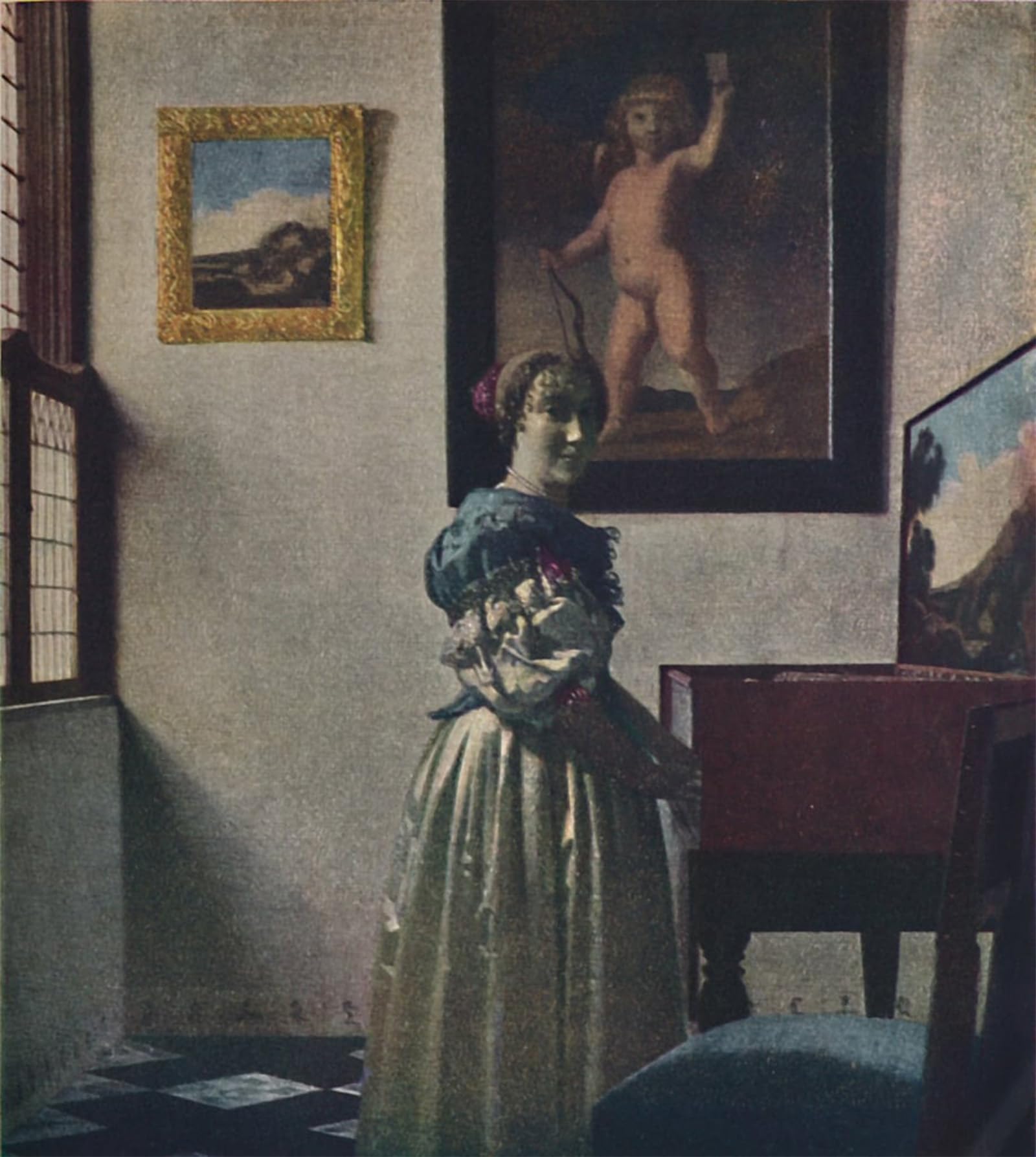 RZHRHJES Famous Painting Poster Art Canvas Print Retro Picture A lady standing at the virginals by Jan Vermeer van Delft Poster Wall Art for Home Decor 60x90cm