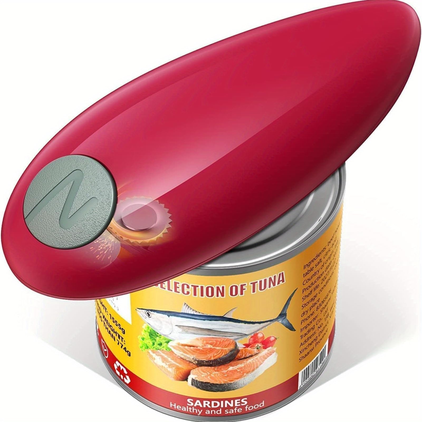 Electric Can Opener Automatic, Red Smooth Edge Electric Tin Opener - Safe Hands-Free Can Opener for Kitchen & Home Use