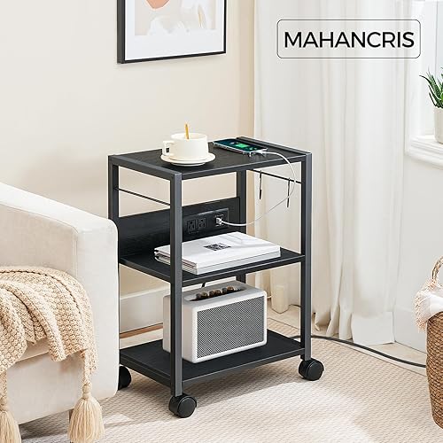 Miniatura 2 de Carrito de impresora industrial, soporte de impresora móvil de 3 niveles, carrito rodante con tomas de corriente y puertos USB, soporte de impresora