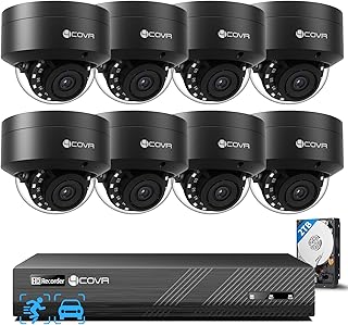 4COVR Überwachungskamera Aussen Set, 8X 5MP IK10 Vandalensichere Dome PoE IP Kamera mit Audio, 8CH NVR mit 2TB HDD, KI Personen-/Fahrzeugerkennung & IR Nachtsicht, 24/7 Aufzeichnung, DLY54AB5M0808