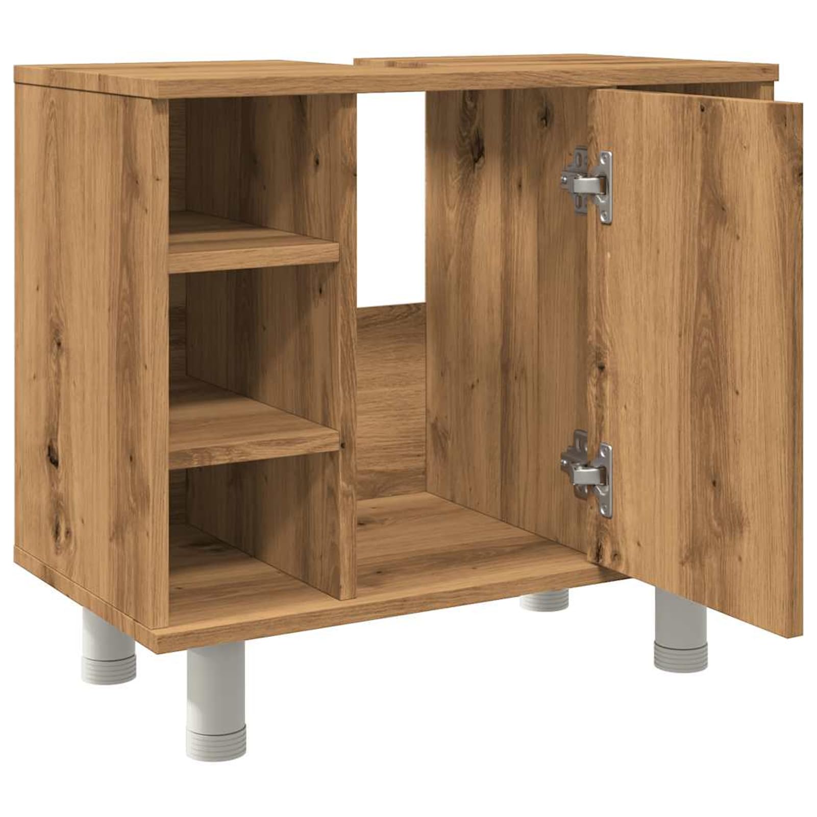 ATOMSTACK MAKER Mueble de baño Artisan, roble 60 x 32 x 53,5 cm, con 7 compartimentos y puerta, resistente a la humedad, armario de madera para un almacenamiento ordenado del baño, incluye soporte de