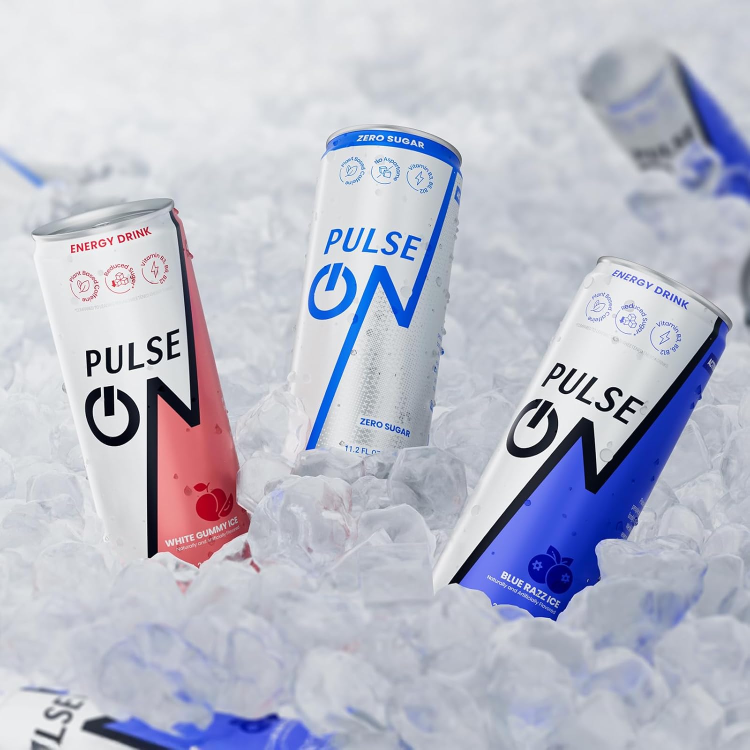 PulseOn Energy Drink- 200mg Natural Caffeine, Taurine and Vitamin B|Blue Razz Ice, Reduced Sugar 11.2 fl oz((Pack of 24) - Image 6