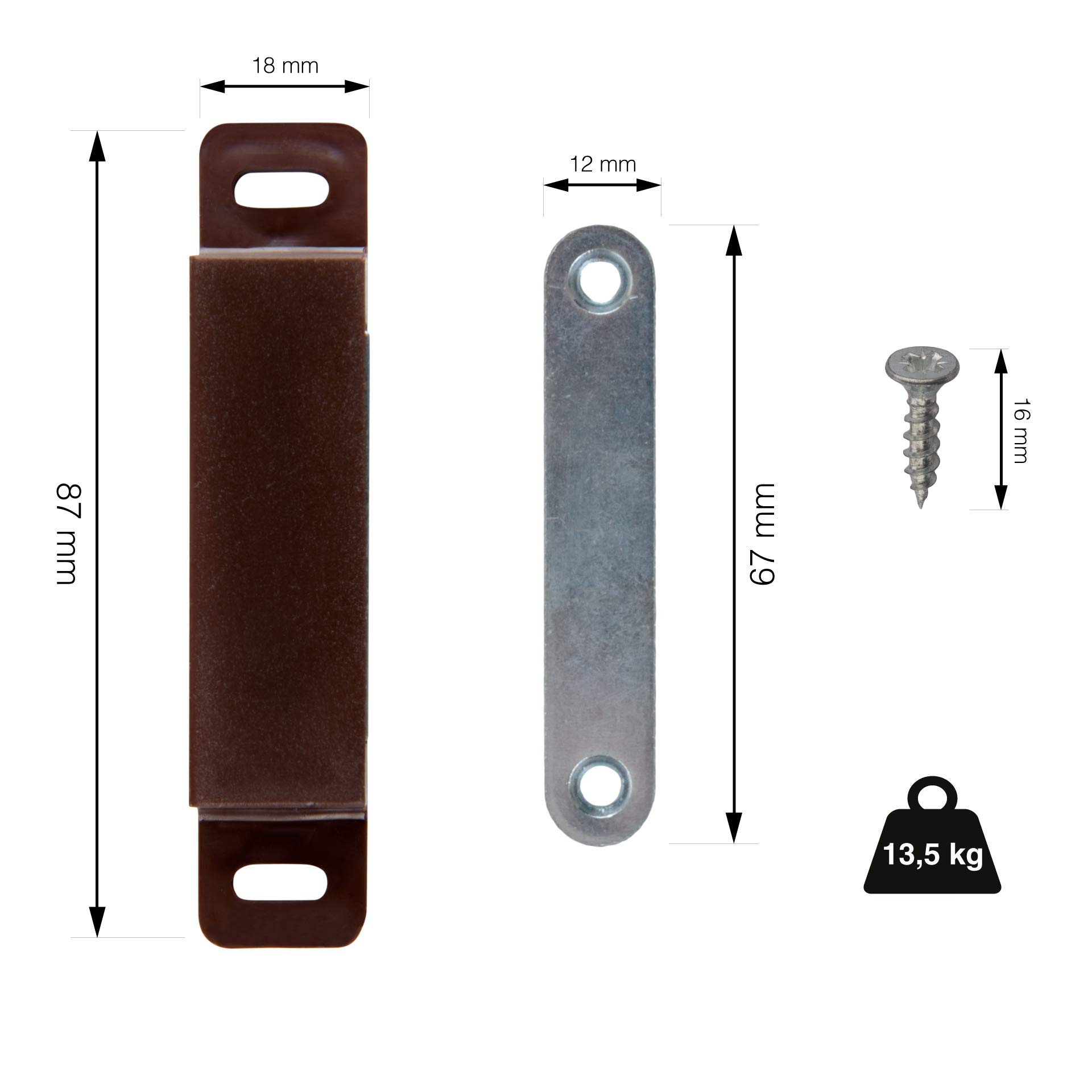 LouMaxx Chiusura Magnetica extra forte - Forza di Tenuta 13kg - Set di 2 Pezzi in Marrone - Magnete per Porte – Calamita Magnetica - Chiusura Magnetica per Armadi