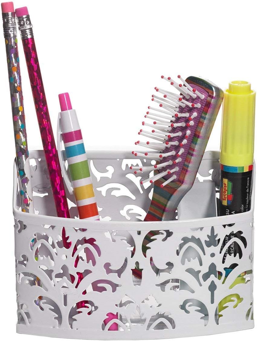 White Scroll Magnetic School Locker Storage Bin For Organizing Locker Space