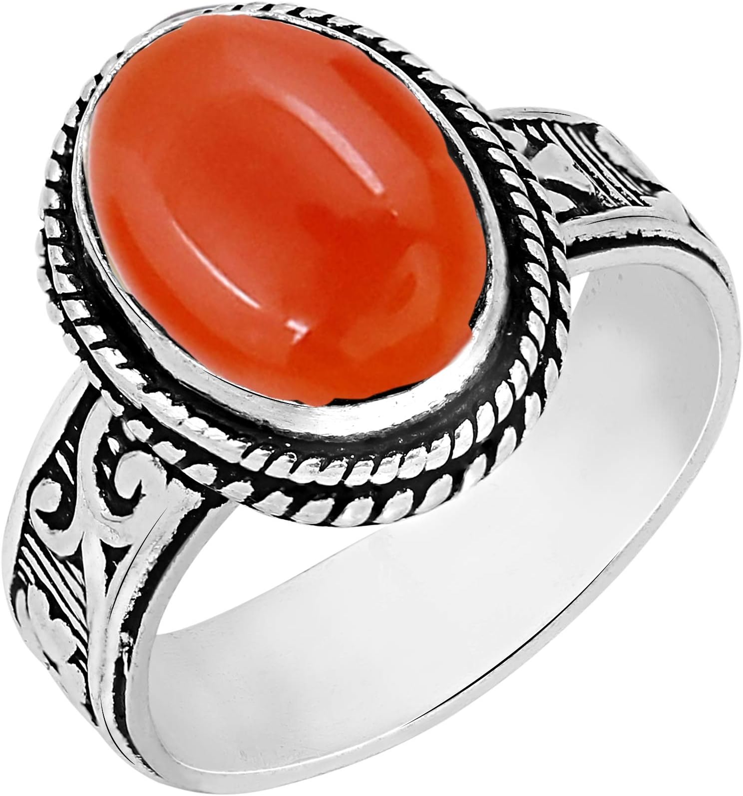 6.60ctw,Genuine Carnelian 10x14mm Oval & .925 Silver Overlay Handmade Ring Made By Sterling Silver Jewellery (Size-8)