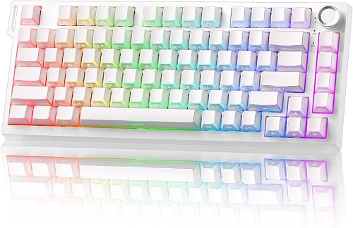YUNZII RT75 Pro Teclado Gaming Mecánico Inalámbrico, Hall Effect, Rapid Trigger, BT/USB-C/2.4G, Botón Ajustable,75% Compacto, 8000mAh, TGL/SOCD/DKS/MT (Blanco, Switch Rojo Magnético)