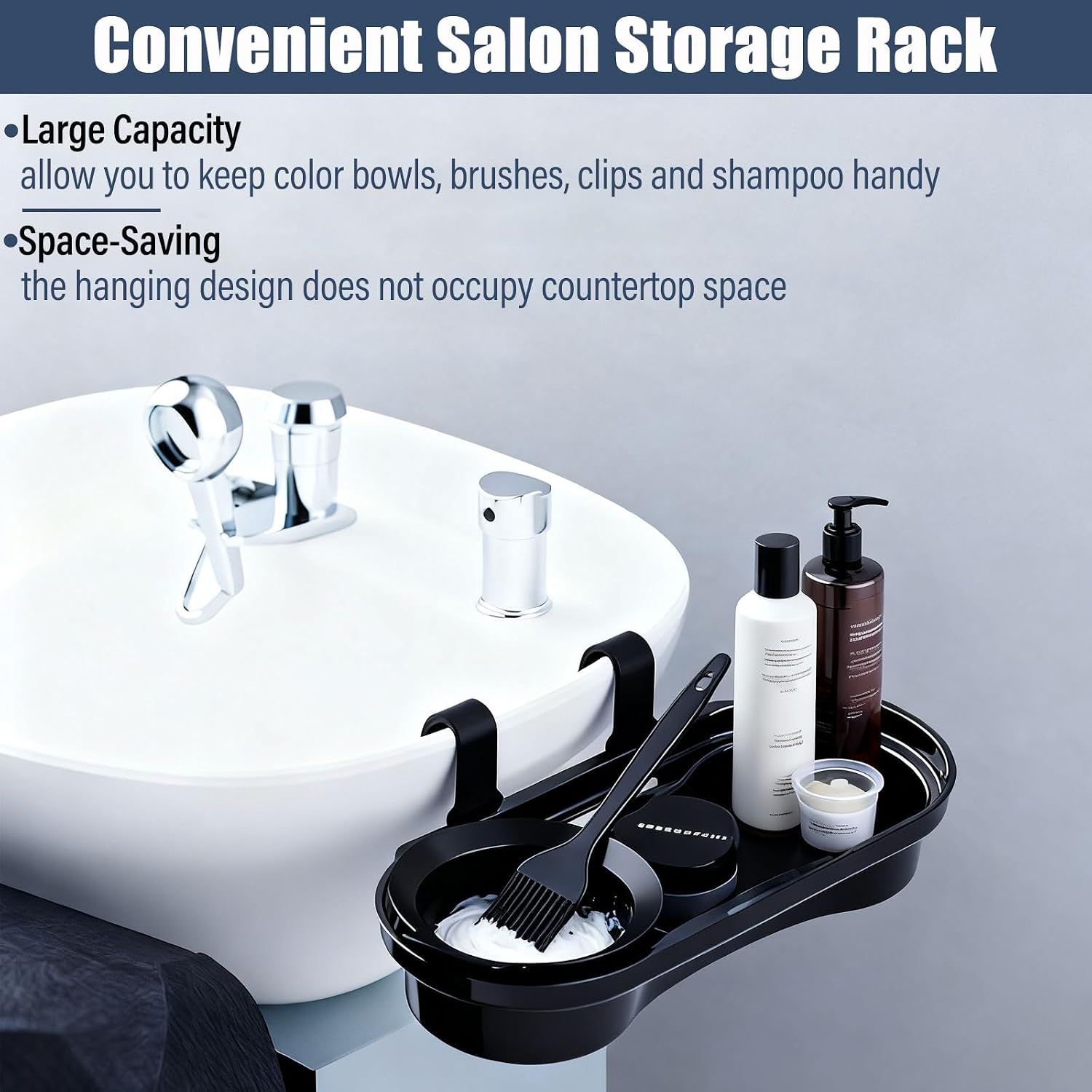 Salon Storage Rack Shampoo Bottle Shelf Shampoo Bowl Tray to Hold Color Bowls Hanging Salon Organizer Tray for Hairdressing Tools, Coloring Bowls, Combs