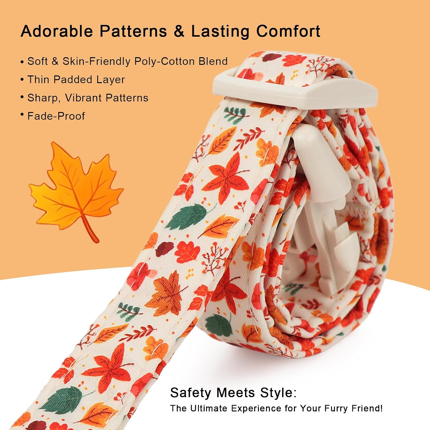 Fall Leaves Dog Collar Soft Fall Dog Collars, Cute Autumn Puppy Collar with Quick Release Buckle, Lightweight Adjustable Pet Accessory for Small Medium Large Boy&Girl Dogs L image 4