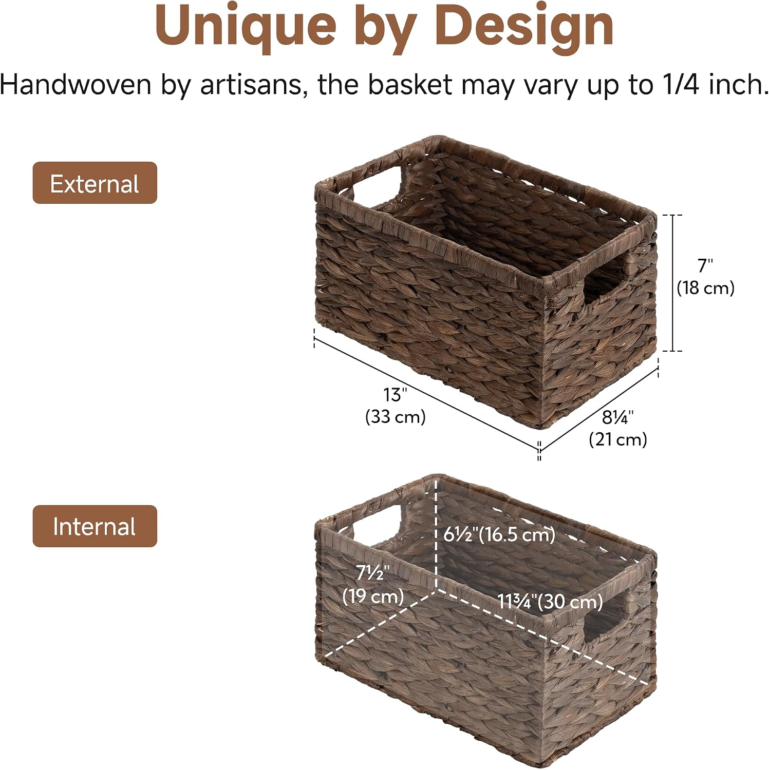 StorageWorks Bundle of 2-Pack Brown Water Hyacinth Basket & 1-Pack Shelf Baskets for Organizing image 3